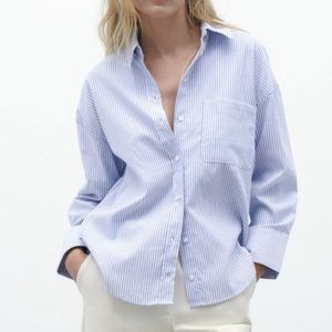 Zara Blue and White Oxford Shirt L